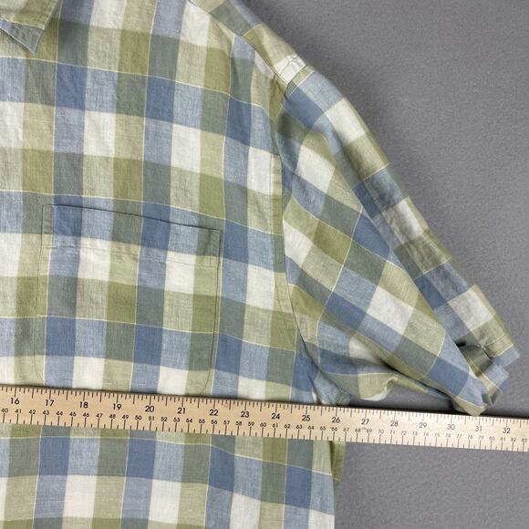 Britches of Georgetowne Linen Blend Shirt Mens XXL Plaid Button Up Short Sleeve - Picture 6 of 13